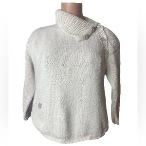 Vintage Handmade Chunky Crochet‎ Knit Cozy Sweater Cream Cotton Women’s L-XL